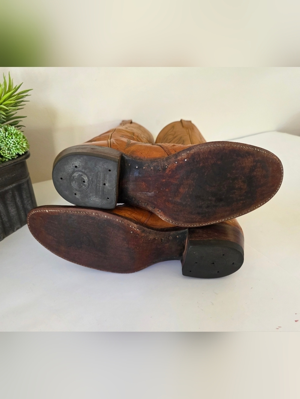 Vintage Ostrich  Leather Western Boots Mens 9.5D Womens 11 USA Made + Buckle - Picture 9 of 16